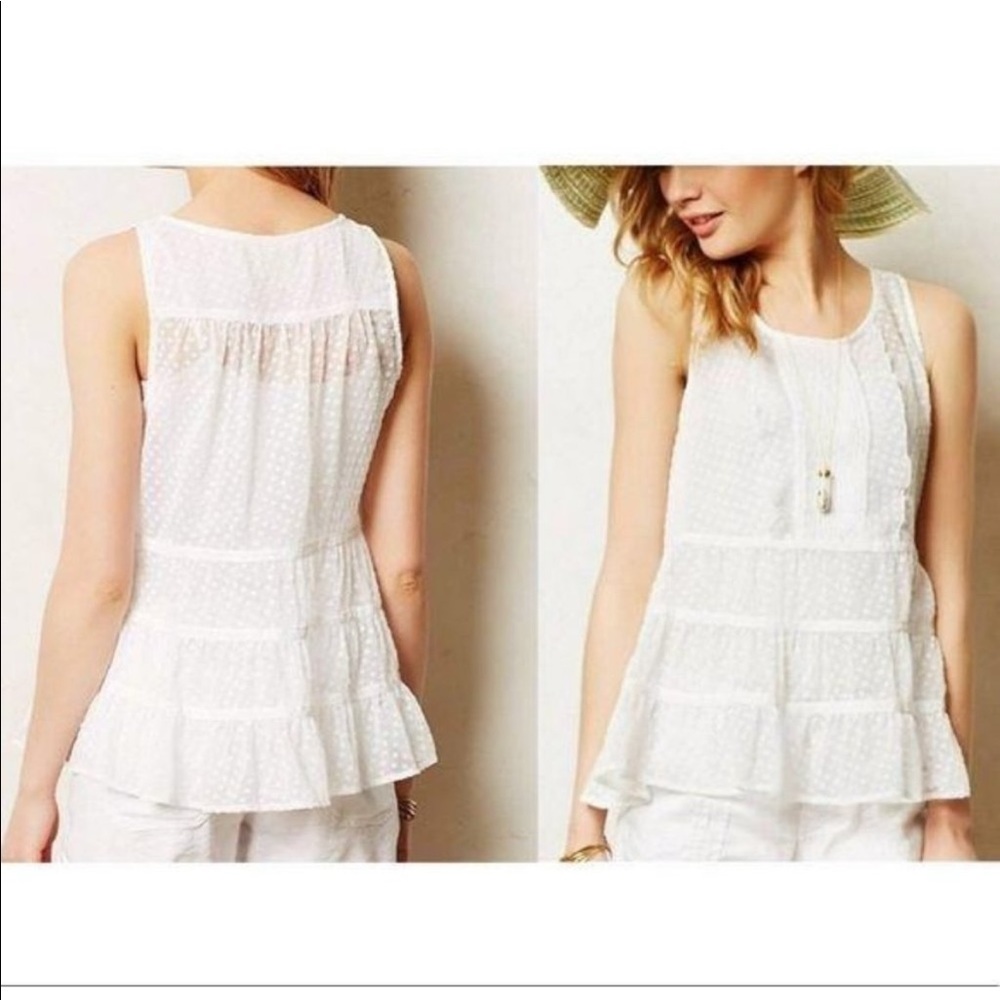 Anthropologie Maeve White Swiss Dot Tank